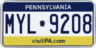 PA license plate MYL9208