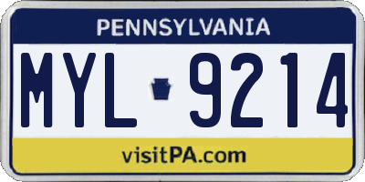 PA license plate MYL9214