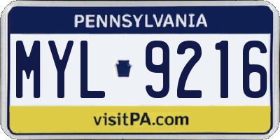 PA license plate MYL9216