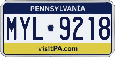PA license plate MYL9218