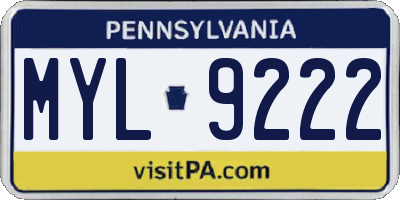 PA license plate MYL9222