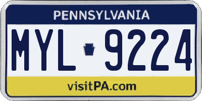 PA license plate MYL9224