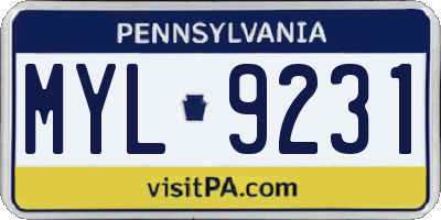 PA license plate MYL9231