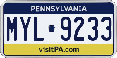PA license plate MYL9233