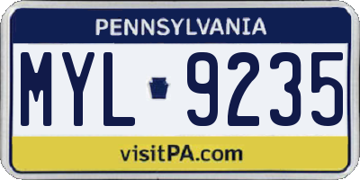 PA license plate MYL9235