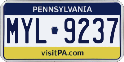 PA license plate MYL9237