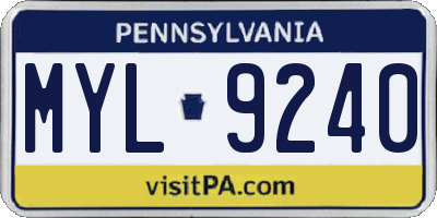 PA license plate MYL9240