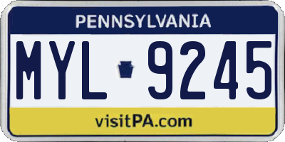 PA license plate MYL9245