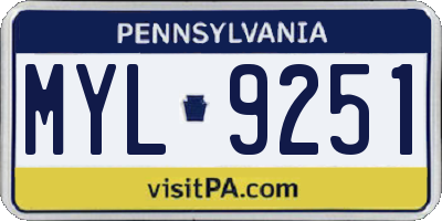 PA license plate MYL9251