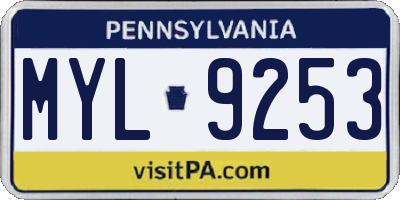 PA license plate MYL9253