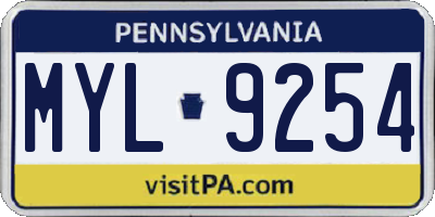 PA license plate MYL9254