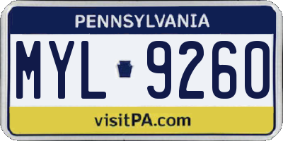 PA license plate MYL9260