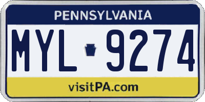 PA license plate MYL9274