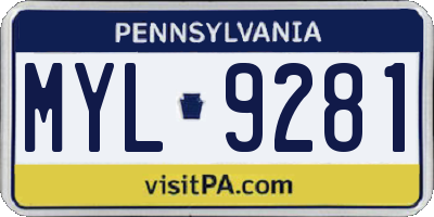 PA license plate MYL9281