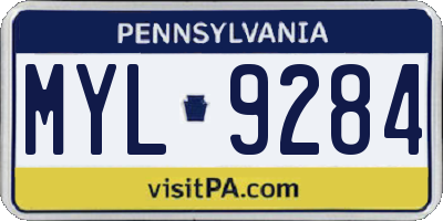PA license plate MYL9284