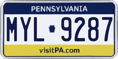 PA license plate MYL9287