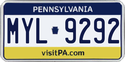 PA license plate MYL9292
