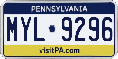 PA license plate MYL9296