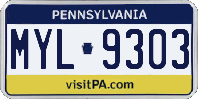 PA license plate MYL9303