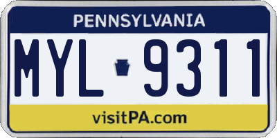 PA license plate MYL9311