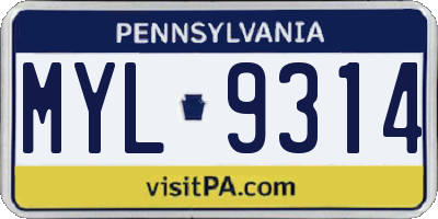 PA license plate MYL9314