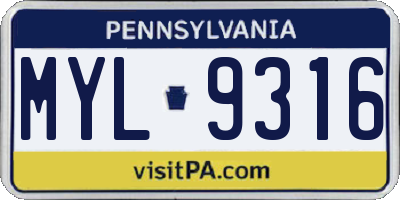 PA license plate MYL9316