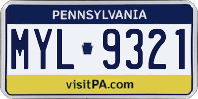 PA license plate MYL9321