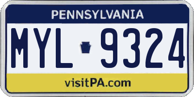 PA license plate MYL9324