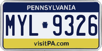 PA license plate MYL9326