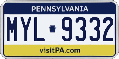 PA license plate MYL9332