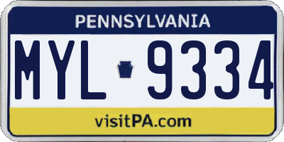 PA license plate MYL9334