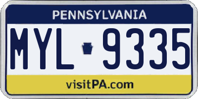PA license plate MYL9335