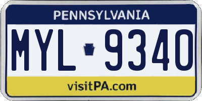 PA license plate MYL9340