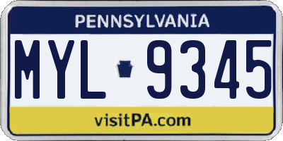 PA license plate MYL9345