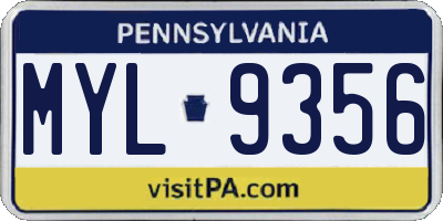 PA license plate MYL9356