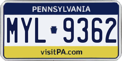 PA license plate MYL9362