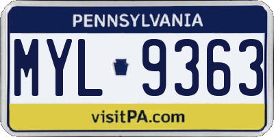 PA license plate MYL9363