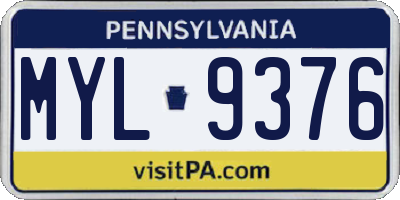 PA license plate MYL9376