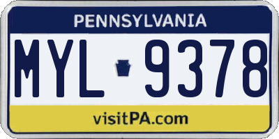 PA license plate MYL9378