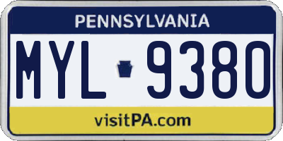 PA license plate MYL9380