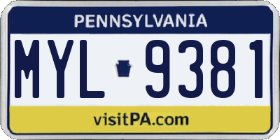 PA license plate MYL9381