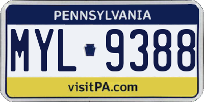 PA license plate MYL9388