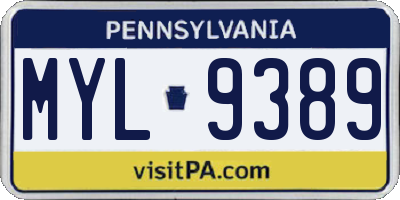 PA license plate MYL9389