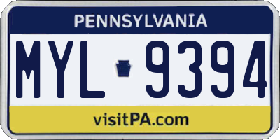 PA license plate MYL9394