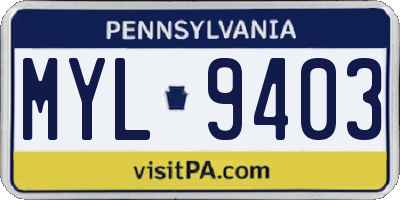 PA license plate MYL9403