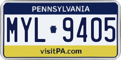 PA license plate MYL9405