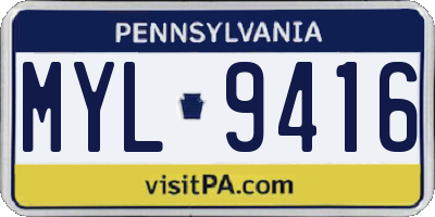PA license plate MYL9416