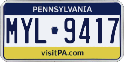 PA license plate MYL9417