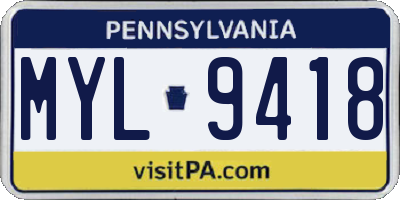 PA license plate MYL9418