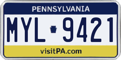 PA license plate MYL9421